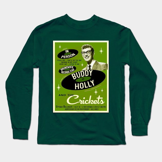 Buddy Holly In Person (Green) Long Sleeve T-Shirt by Vandalay Industries